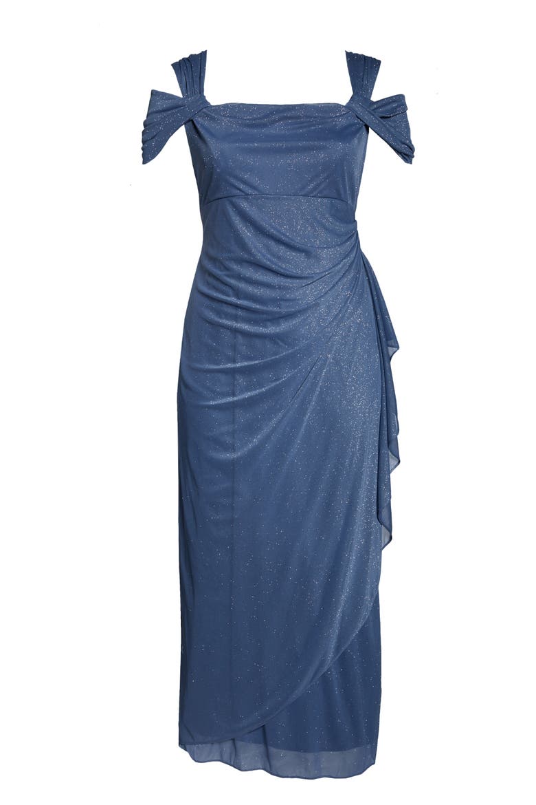 Cold Shoulder Glitter Column Gown, Alternate, color, DUSTY BLUE