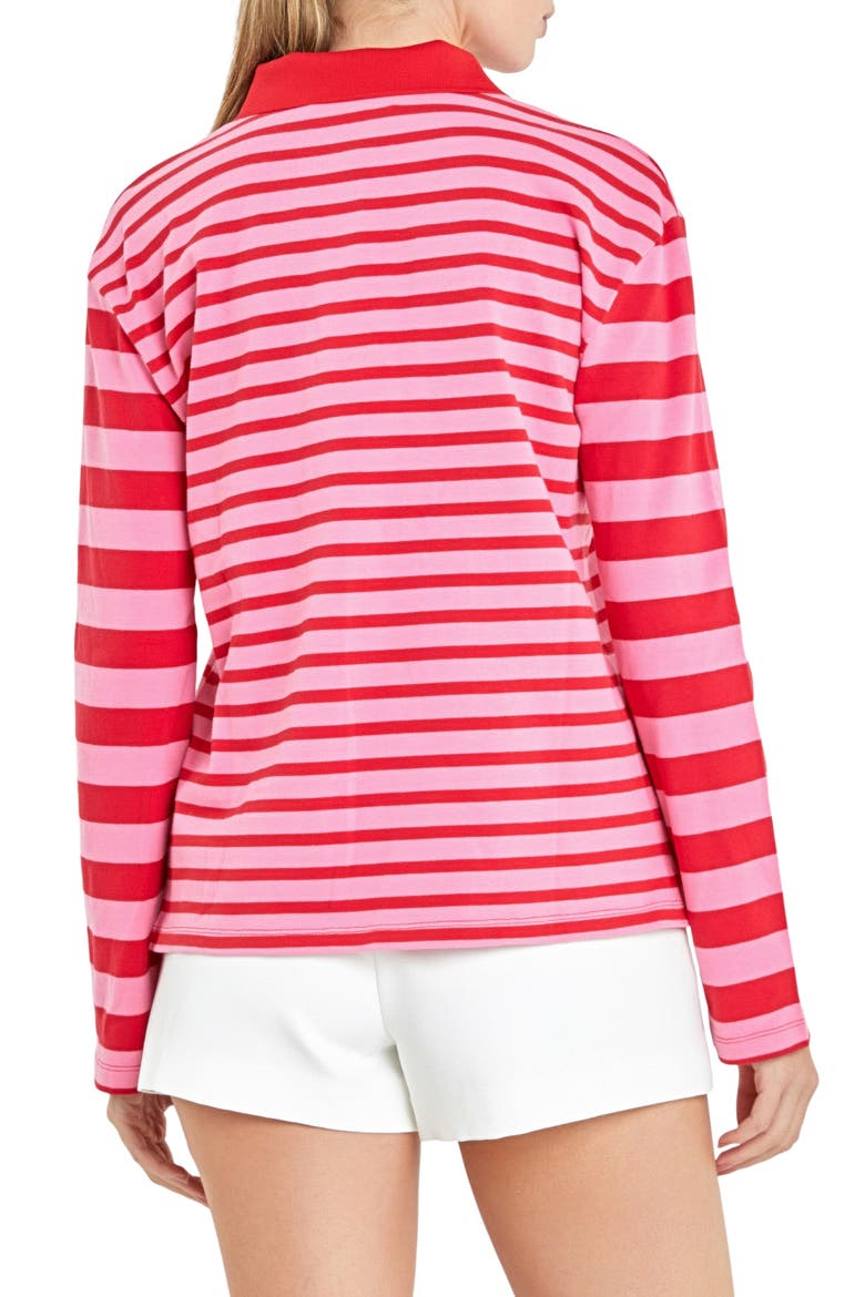 Stripe Long Sleeve Polo, Alternate, color, PINK/ RED