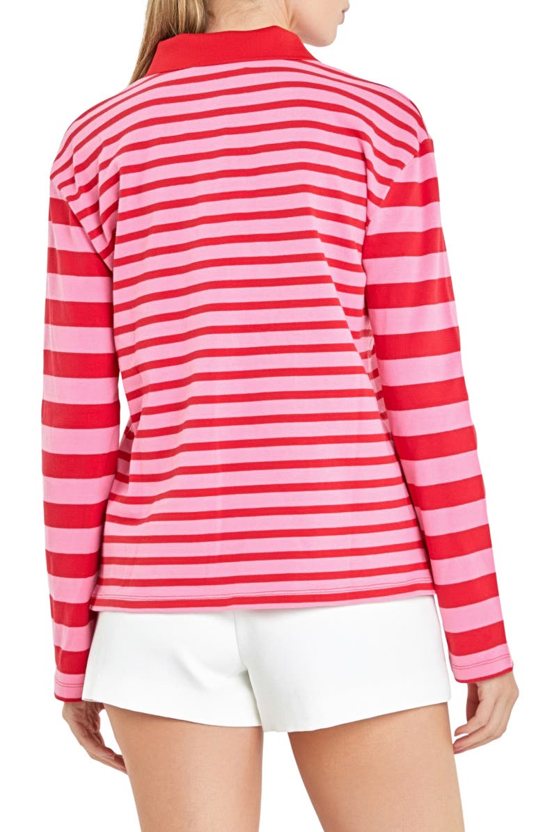 English Factory Stripe Long Sleeve Polo, Alternate, color, Pink/ Red