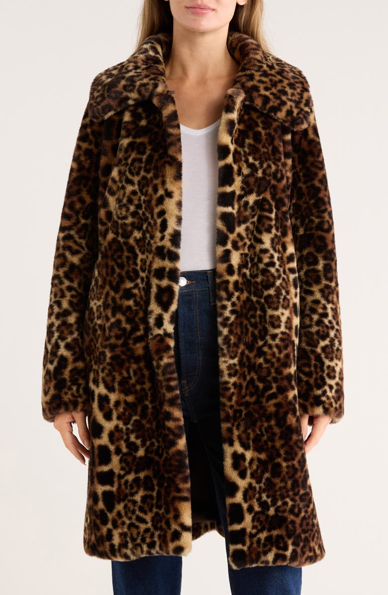 Bernardo Leopard Print Faux Fur Coat, Alternate, color, Leopard