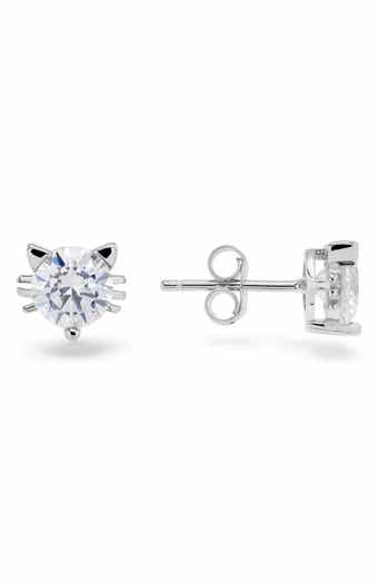 Kitty Cat Cubic Zirconia Stud Earrings