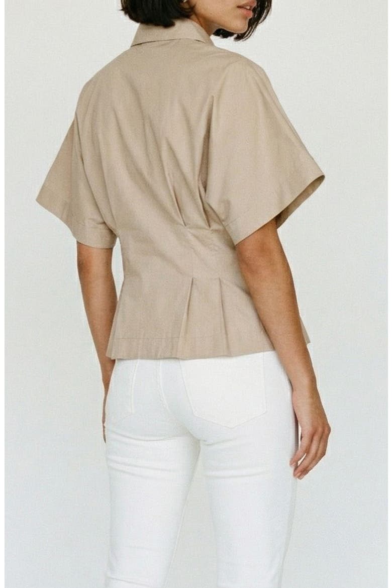 Pleated Button Half Placket Peplum Hem Shirt, Alternate, color, CEMENT