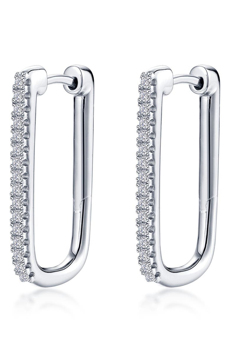 Lafonn Pavé Simulated Diamond Rectangular Hoop Earrings, Main, color, Silver