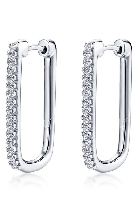 Pavé Simulated Diamond Rectangular Hoop Earrings