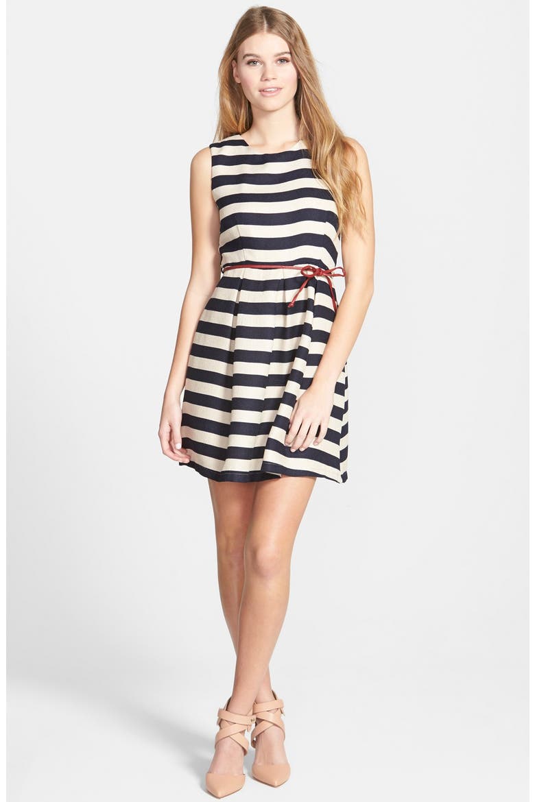 Stripe Fit & Flare Dress, Main, color, NAVY/ NATURAL