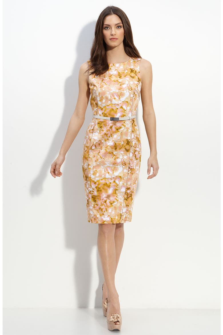 Belted Sheath Dress, Alternate, color, GOLD