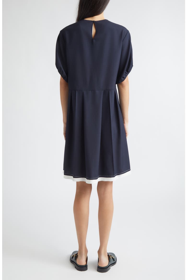 Tropical Wool Pleated Puff Sleeve Dress, Alternate, color, 00B99BLUBLACK