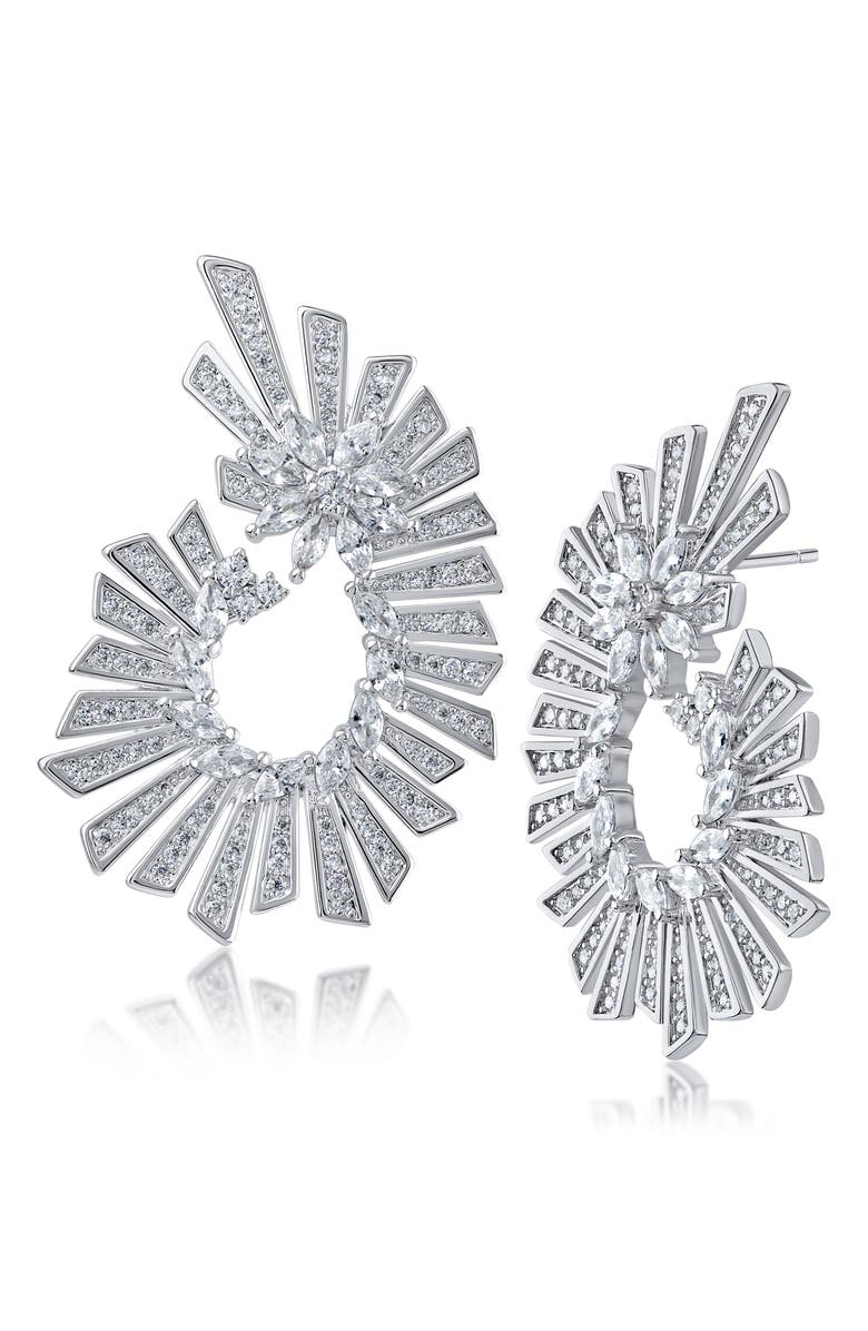 CZ by Kenneth Jay Lane Mixed Cut Cubic Zirconia Statement Earrings, Main, color, Silver