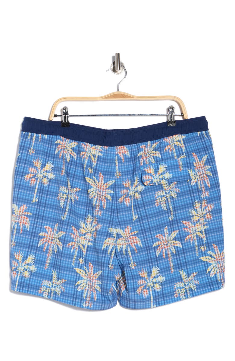 Tommy Bahama Naples Gingham Palm Print Swim Trunks, Alternate, color, Regal Blue