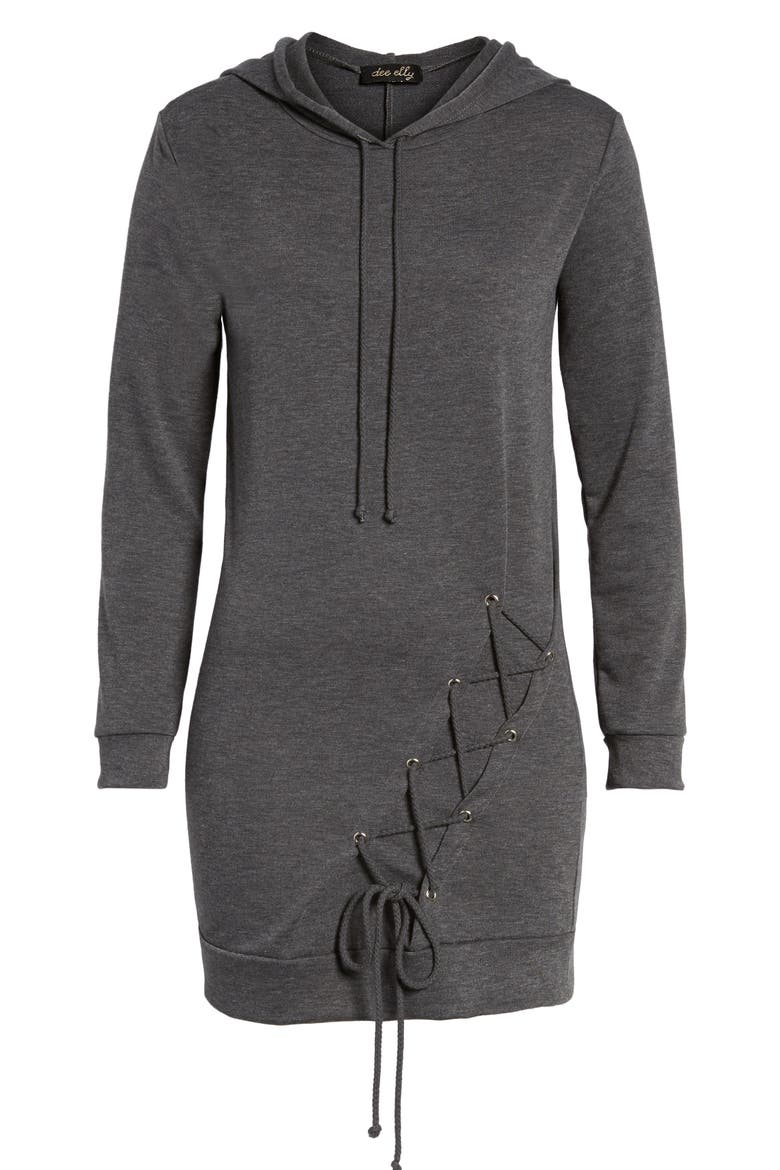 Lace Up Hoodie Dress, Alternate, color, CHARCOAL