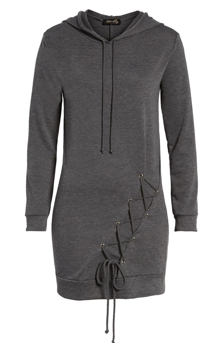 Dee Elly Lace Up Hoodie Dress, Alternate, color, 