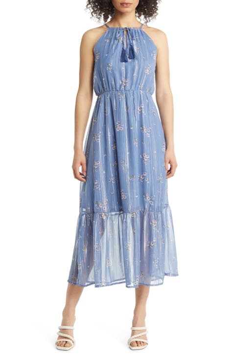 Tie Neck Tiered Midi Dress