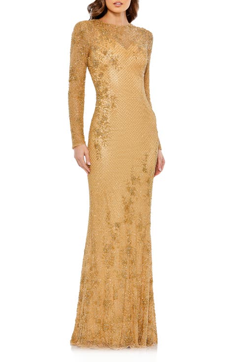 Long Sleeve Embellished Evening Gown