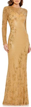 Mac Duggal Long Sleeve Embellished Evening Gown
