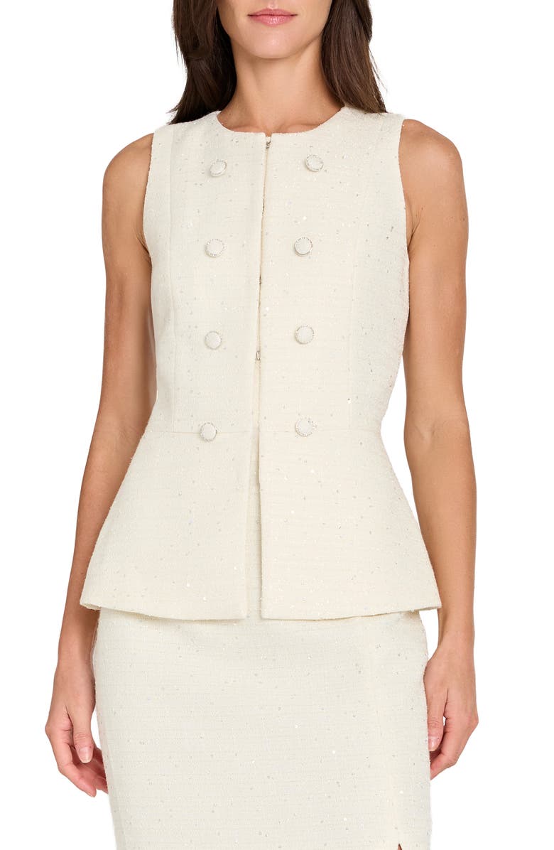 Tahari ASL Metallic Bouclé Vest, Main, color, Vanilla