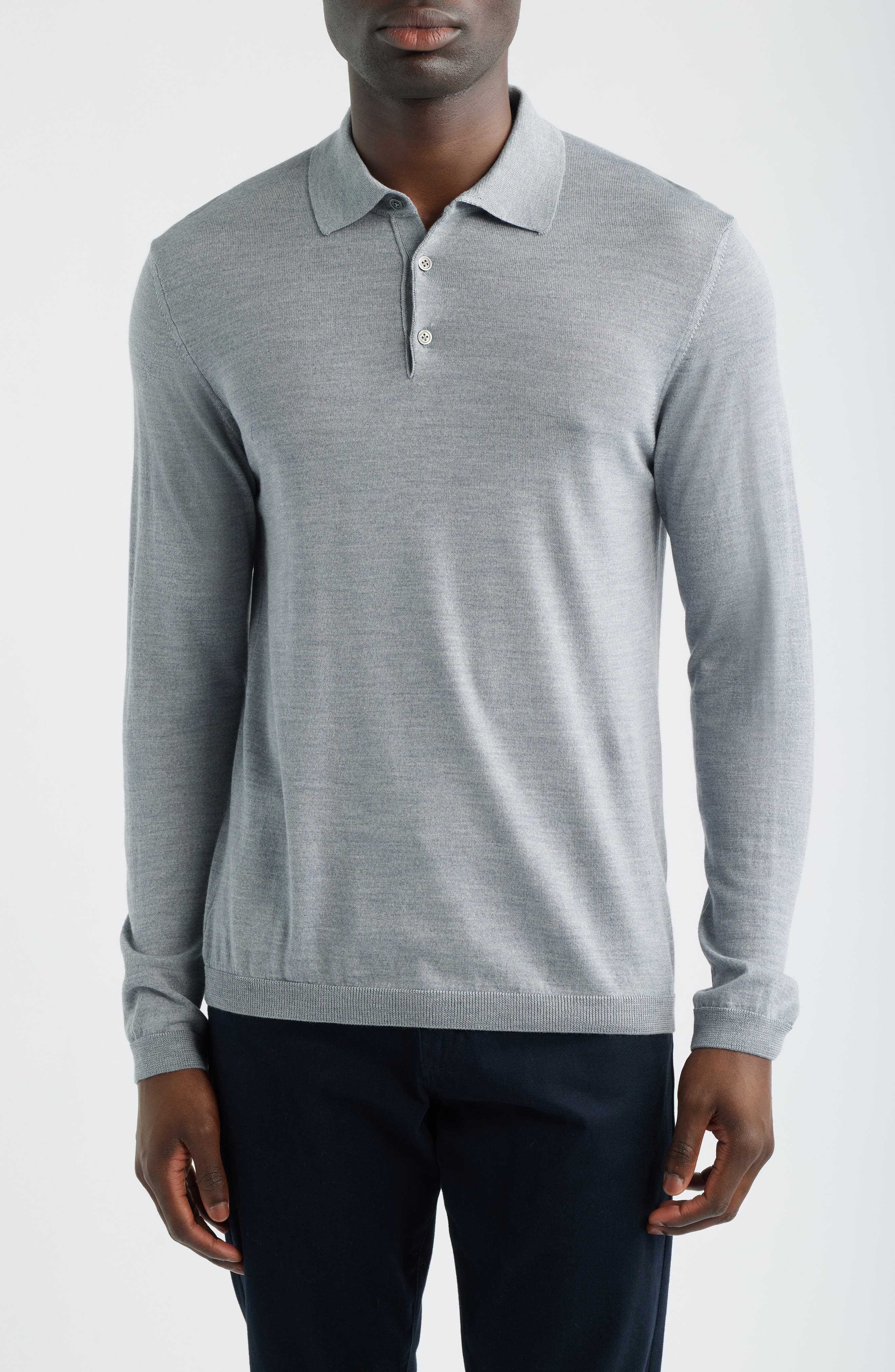 Long Sleeve Wool & Silk Polo Sweater - image 5
