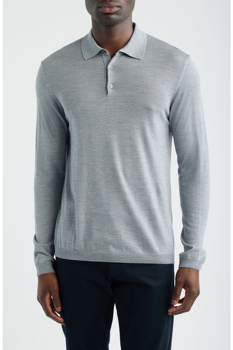Long Sleeve Wool & Silk Polo Sweater, Main, color, LIGHT GREY