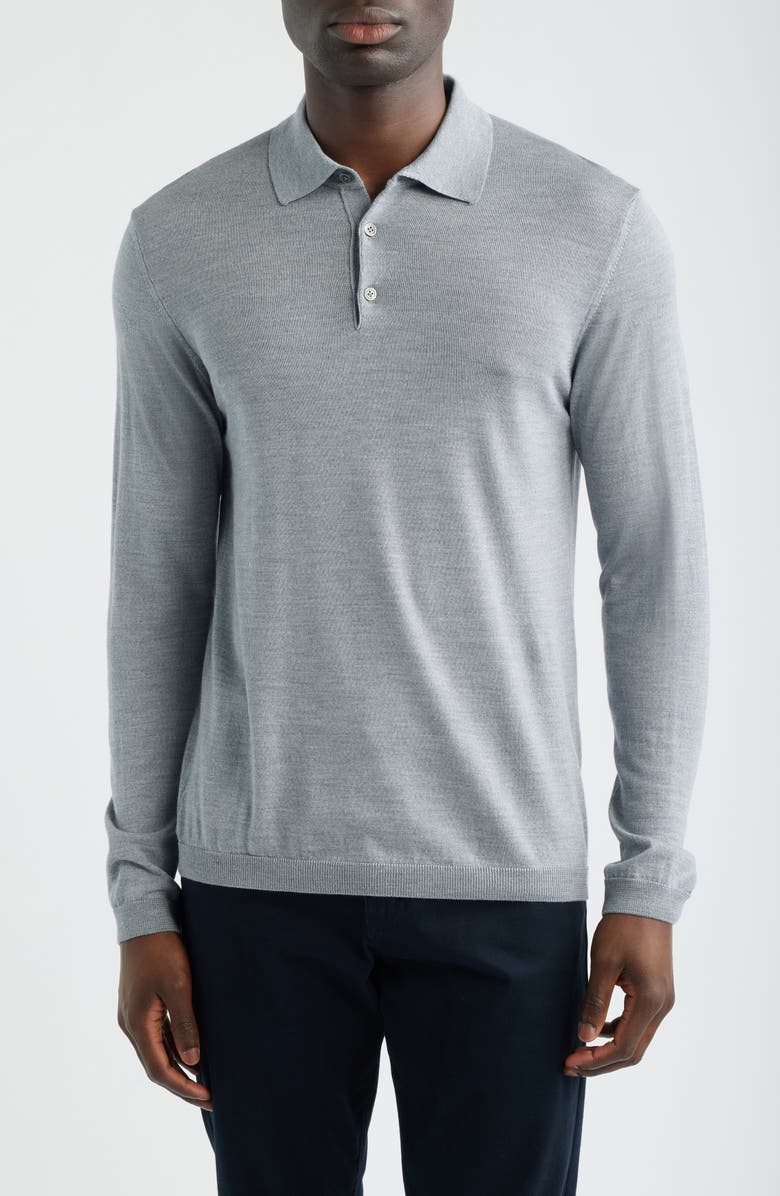 Jack Victor Long Sleeve Wool & Silk Polo Sweater, Main, color, Light Grey