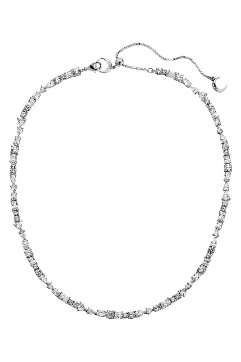 Mavis Tennis Necklace, Main, color, SILVER
