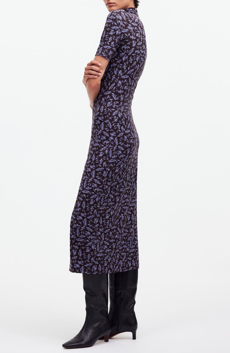 Madewell Floral Drapey Pull-On Midi Skirt, Alternate, color, Dark Carob 1