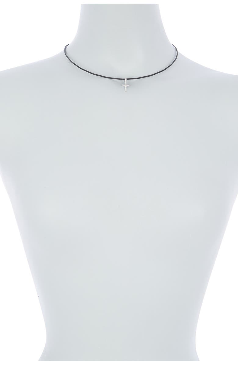 ALOR<sup>®</sup> 18K White Gold & Black Stainless Steel Cable Diamond Cross Pendant Necklace - 0.14 ctw, Main, color,