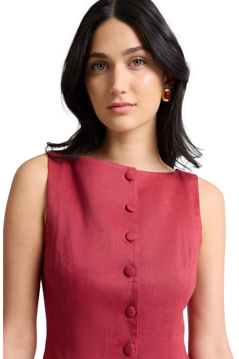 Boatneck Button Front Dress, Alternate, color, Crimson