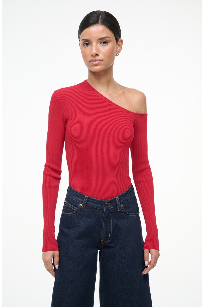 Lois One Shoulder Rib Top, Alternate, color, ROUGE