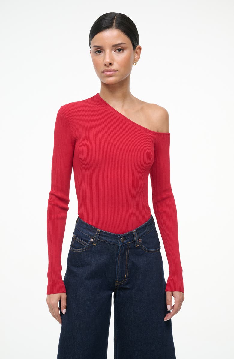 STAUD Lois One Shoulder Rib Top, Alternate, color, Rouge