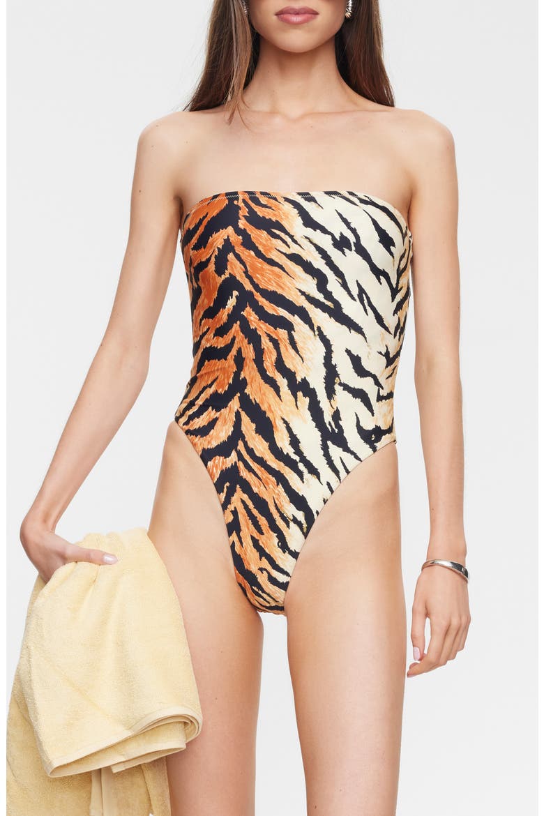 Gigi Strapless One-Piece Swimsuit, Main, color, TIGER