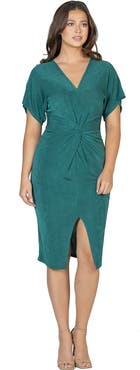 24seven Comfort Apparel Womens Short Sleeve V Neck Twist Front Split Hem Dress