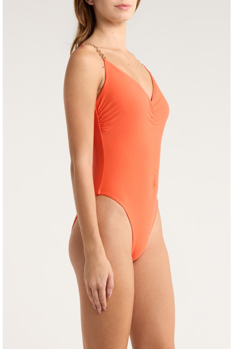 Monique Shirred One-Piece Swimsuit, Alternate, color, VIVID ORANGE