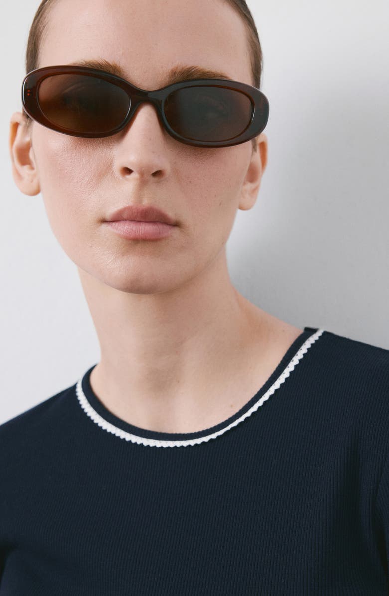 MANGO Contrast Trim T-Shirt, Alternate, color, Navy