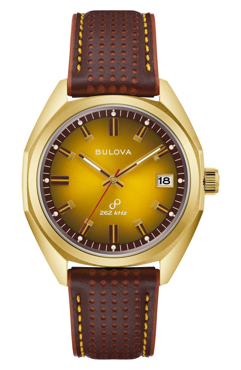 BULOVA Jet Star Leather Strap Watch, 40mm, Main, color,