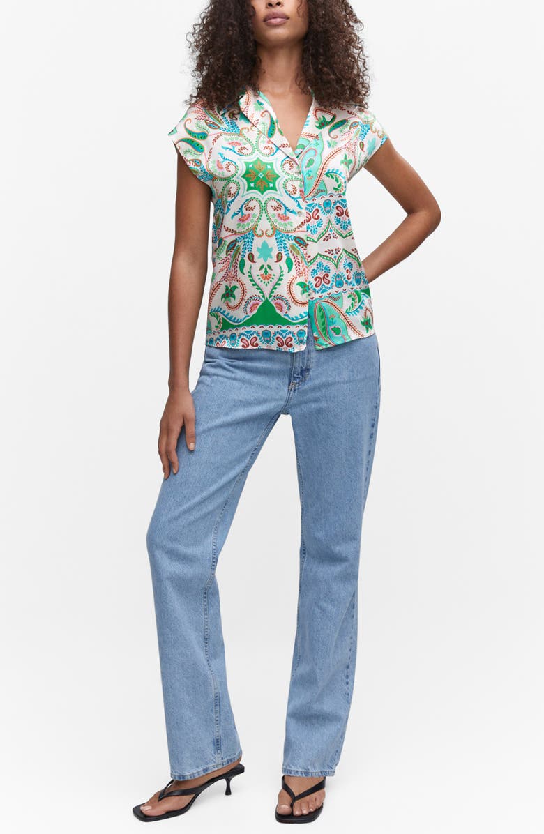 MANGO Paisley Satin Camp Shirt, Alternate, color, 