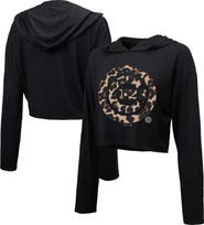 Majestic Threads Women's Majestic Threads Black Chicago Cubs Leopard Cropped Hoodie