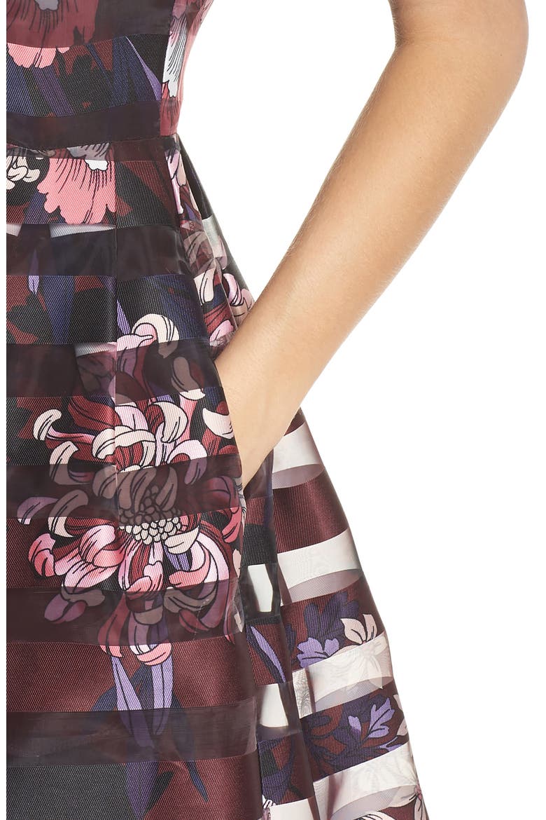 Shadow Stripe Fit & Flare Dress, Alternate, color, WINE MULTI