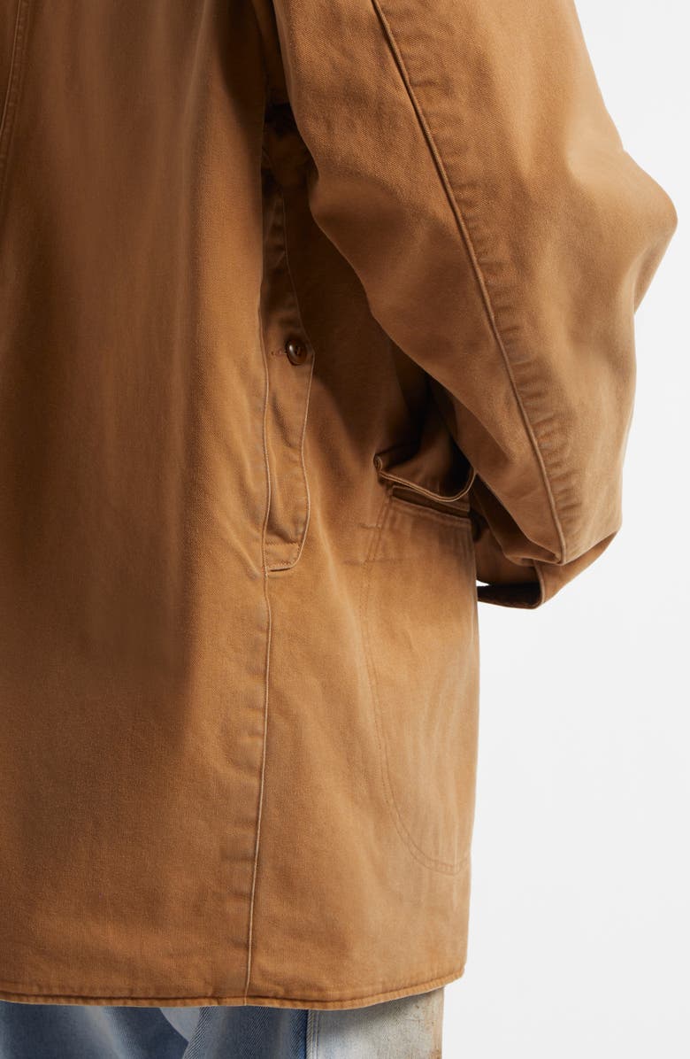Maison Margiela Corduroy Collar Waxed Cotton Canvas Coat, Alternate, color, Ochre