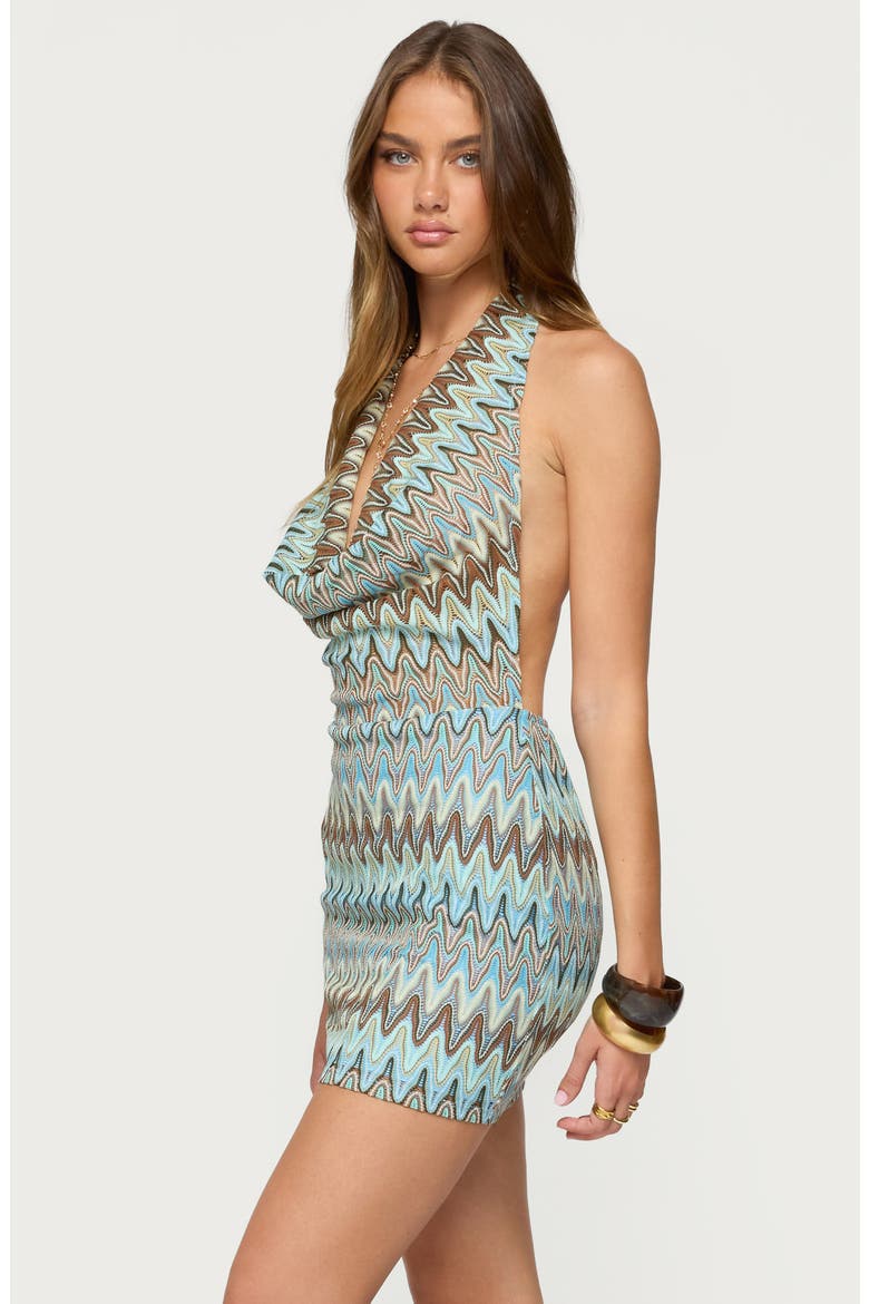 Ziggy Open Back Knit Halter Minidress, Alternate, color, AQUA MIX