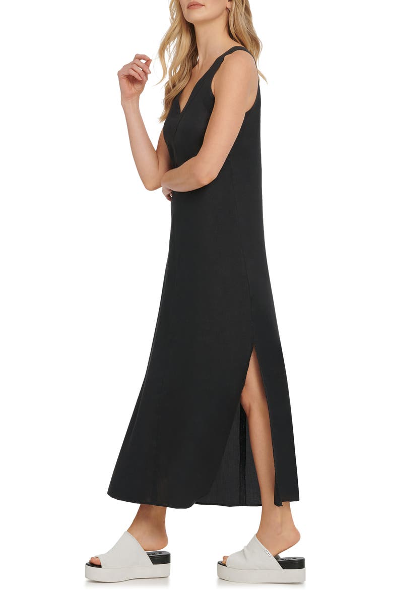 V-Neck Linen Maxi Dress, Alternate, color, BLACK