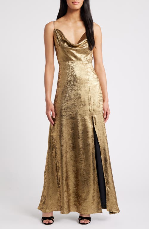 Chelsea28 Metallic Drape Cowl Neck Dress in Gold 