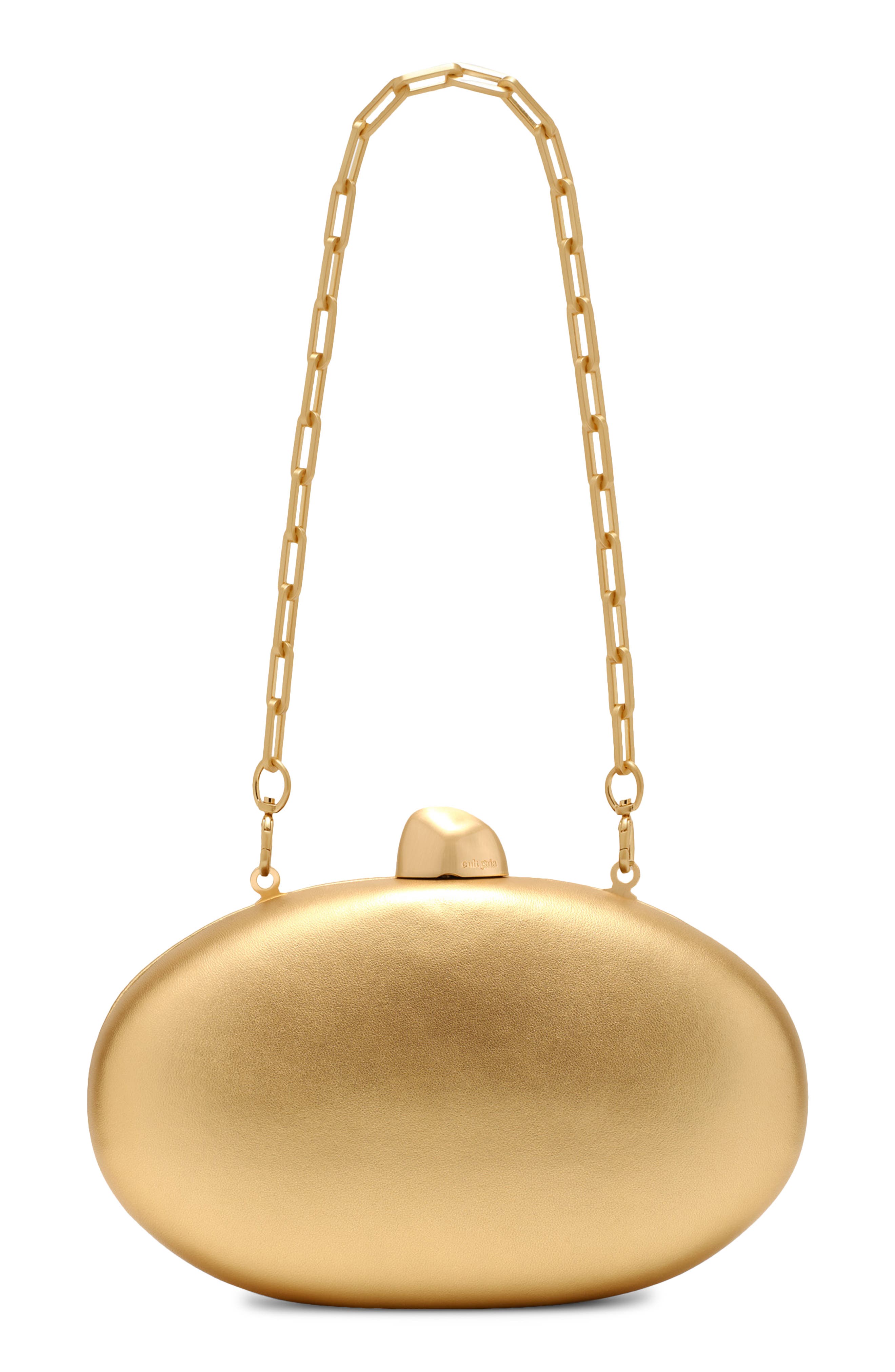 Eviana Metallic Leather Clutch, Alternate, color, BRASS