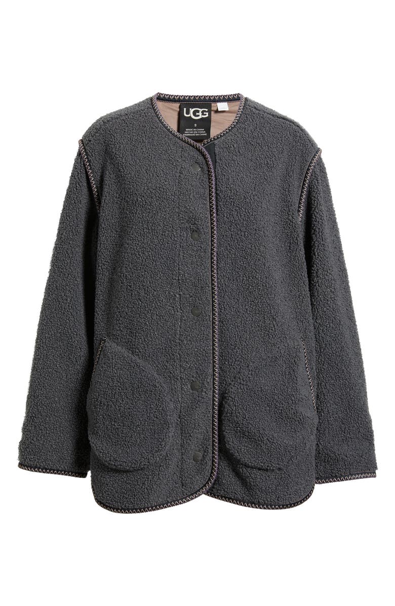 UGG<sup>®</sup> Emmersyn UGGbraid Trim High Pile Fleece Coat, Alternate, color, Dark Ash