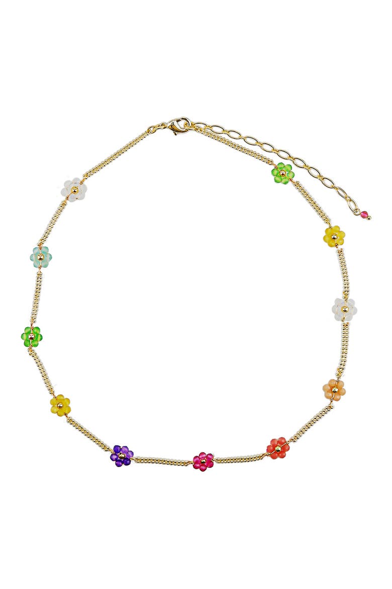 Beaded Flower Station Chain Necklace, Main, color, GOLD MULTI