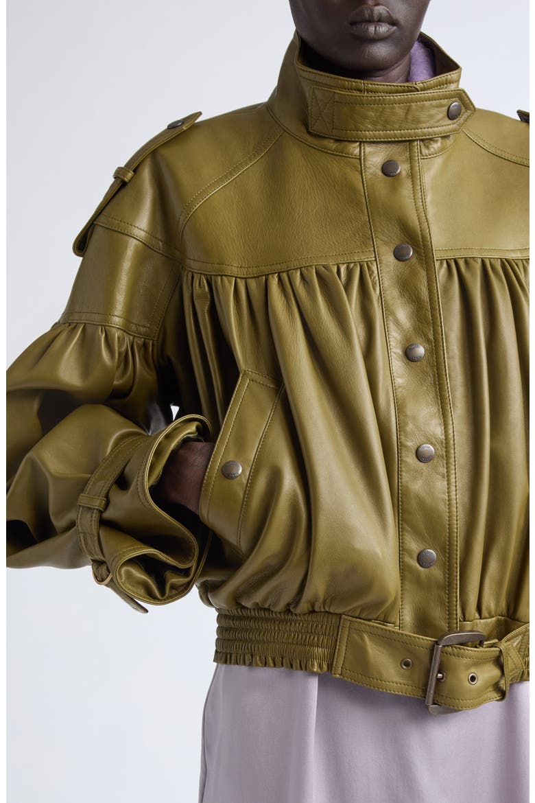 Crop Plongé Leather Jacket, Alternate, color, EUCALYPTUS