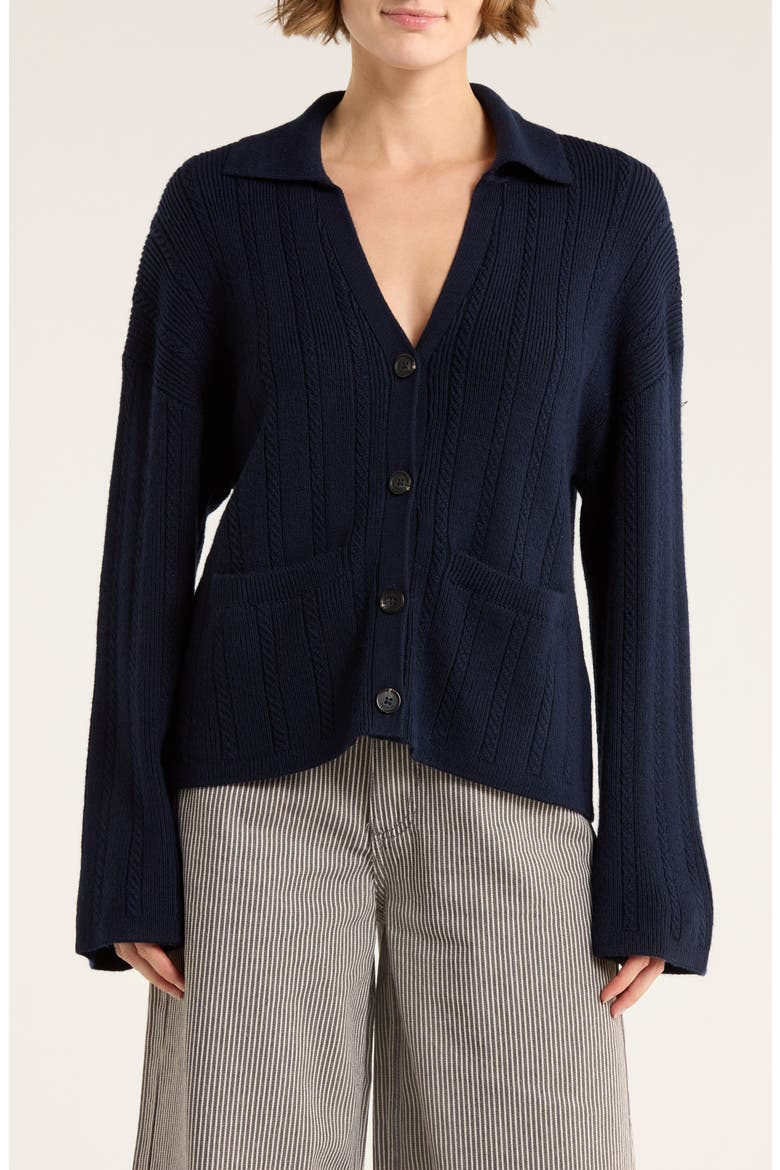 Cynthia Johnny Collar Cable Knit Cardigan, Main, color, SAL