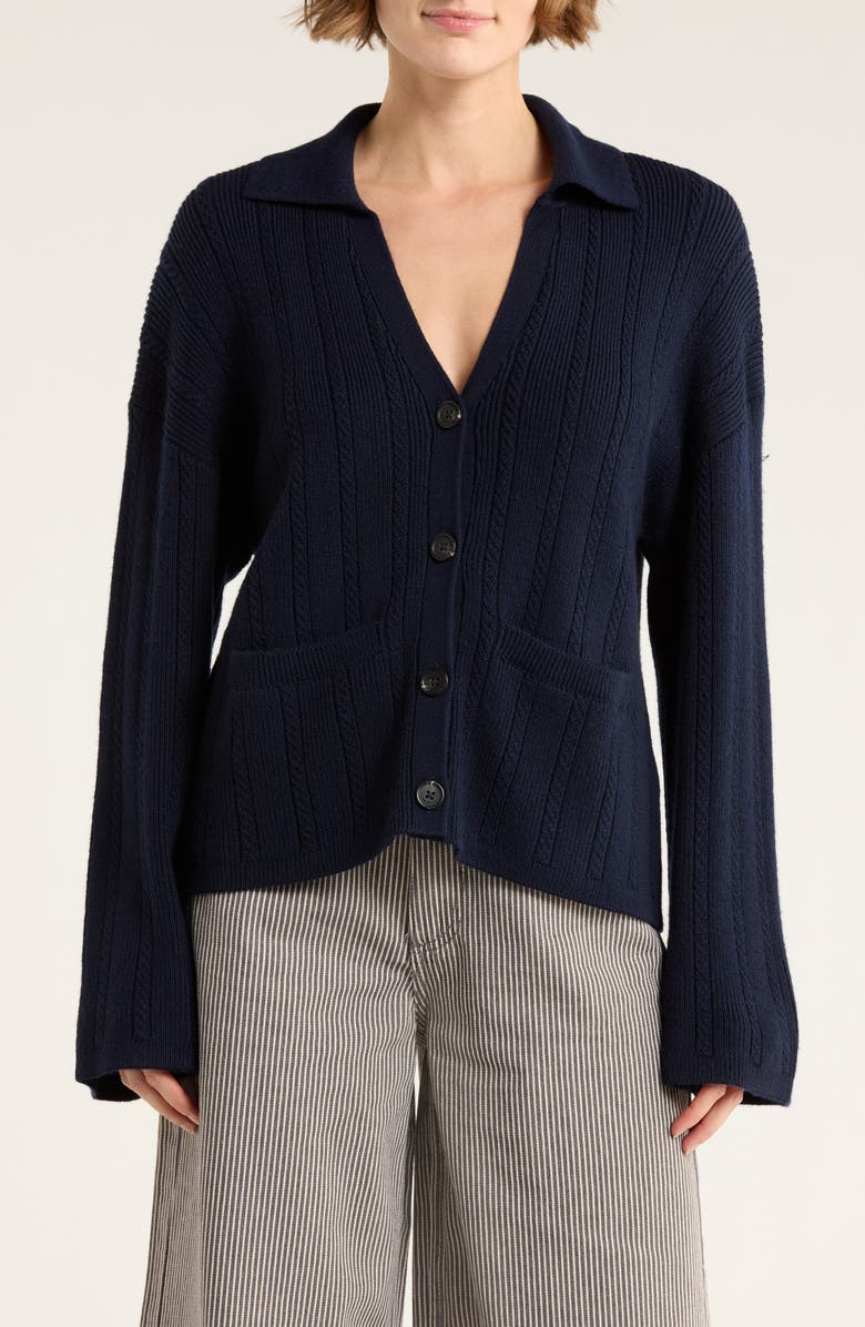rag & bone Cynthia Johnny Collar Cable Knit Cardigan, Main, color, Sal