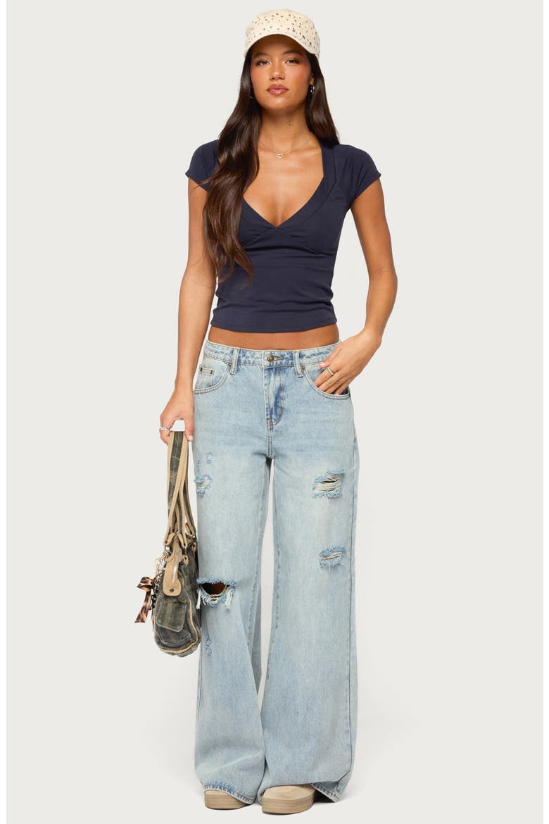 Docie Plunge V-Neck Cropped Top, Alternate, color, NAVY