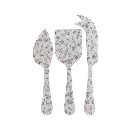 Enameled Stainless Steel Cheese Knives with Holiday Candy Pattern, Set of 3