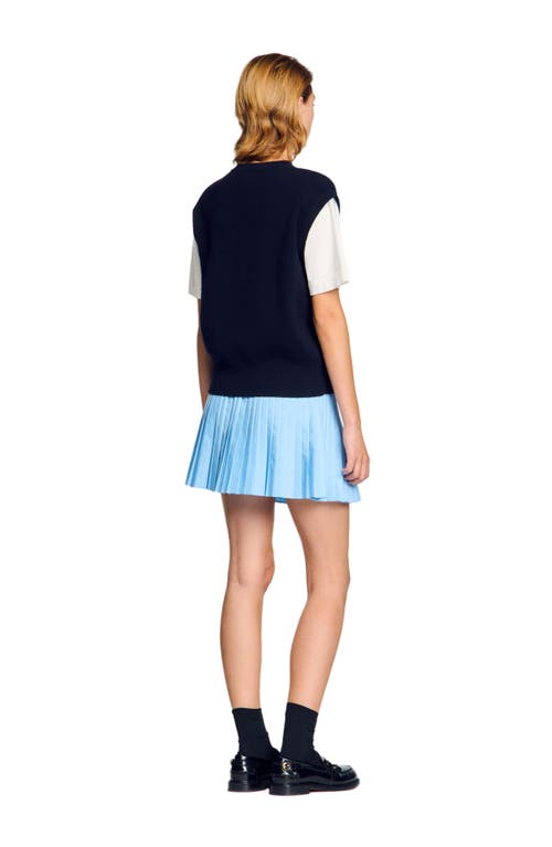 Sandro Two-tone Wool And Cashmere Sweater In Dark Navy