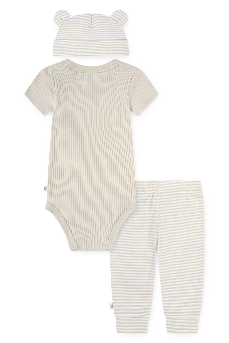 Organic Cotton Bodysuit, Joggers & Hat Set, Alternate, color, HUGGIES FRENCH OAK